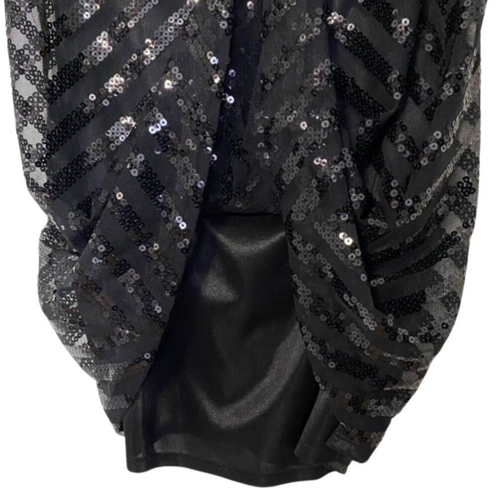 AGB Black Sequin Chevron Mini Dress Sleeveless Size 6 Party Cocktail Sparkle - Picture 7 of 15